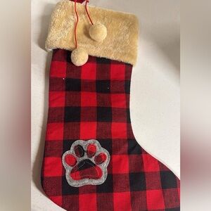 Red & Black Buffalo Plaid Holiday Stocking with Paw Accent